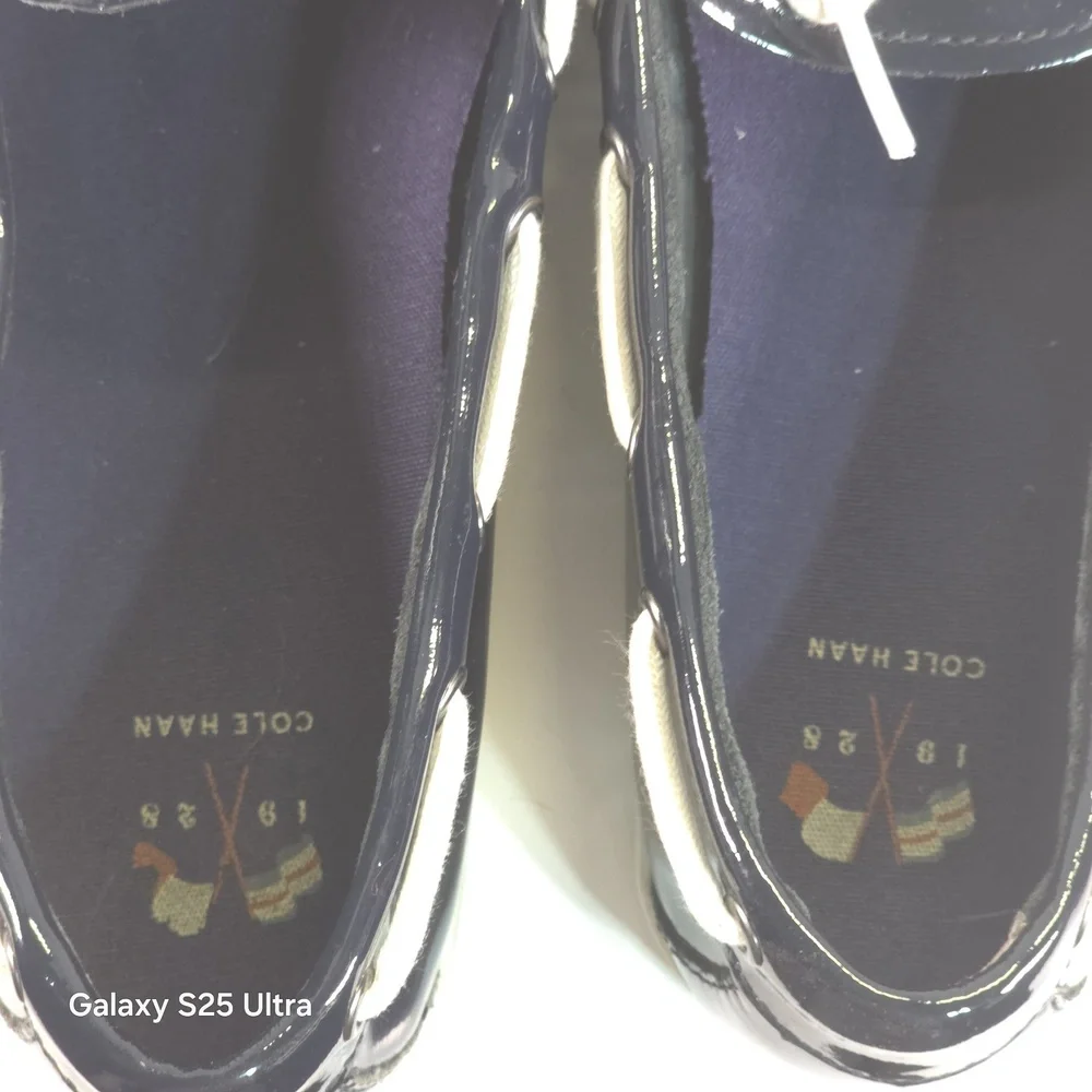 Cole Haan‎ Nantucket Camp Moc Navy Blue Patent Leather Boat Shoes Women's Sz 8.5